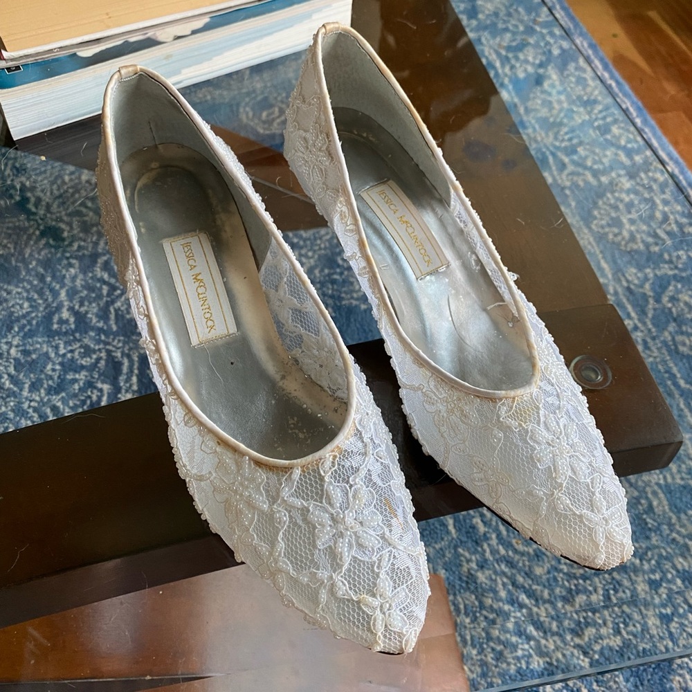 Vintage Jessica McClintock Lace Bridal Shoes Size 10